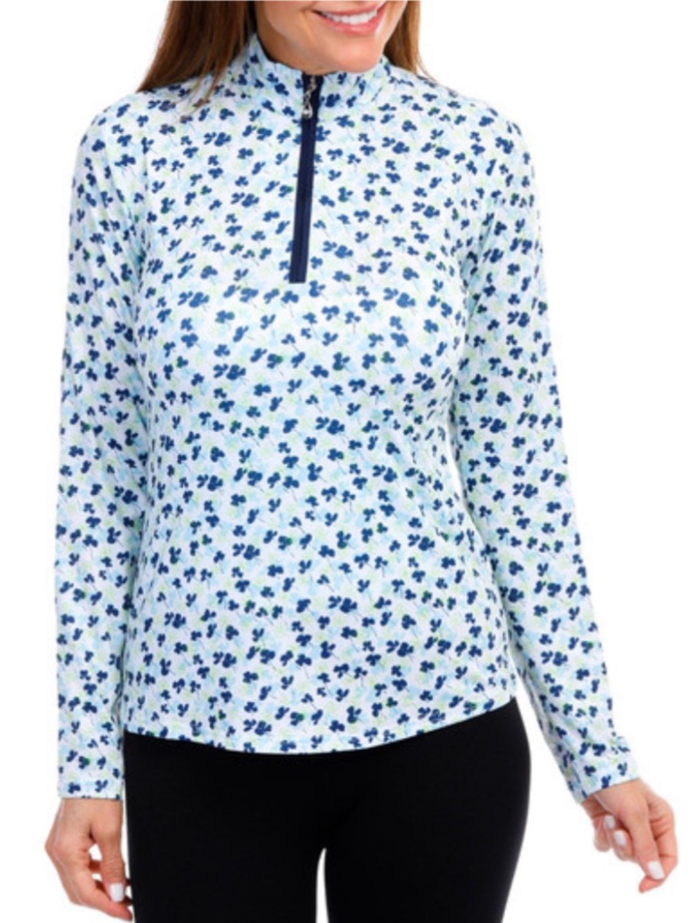 Light Blue Floral Quarter-Zip Pullover Sweatshirt